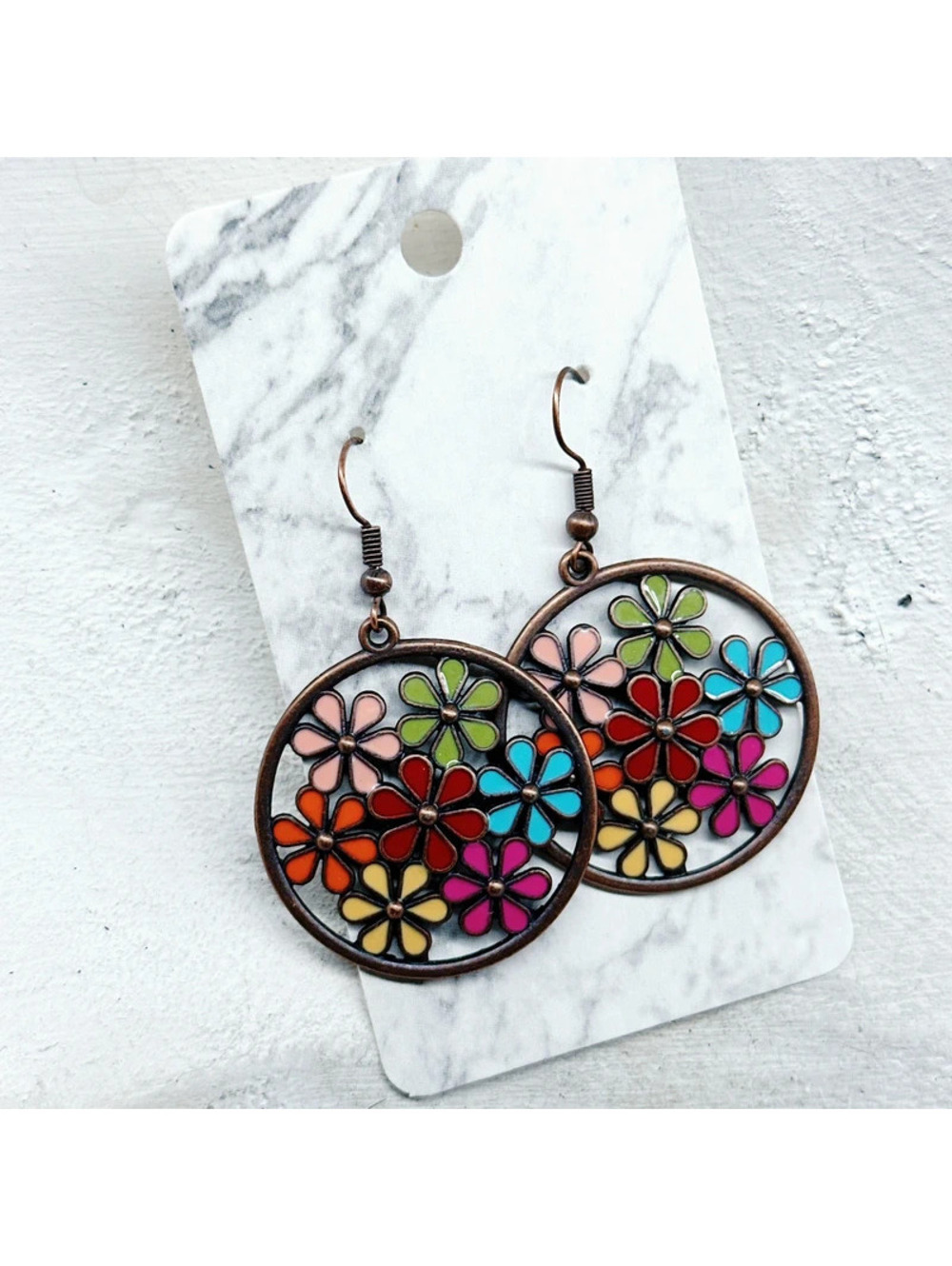 1042mc. Burgundy Enamel Floral Earrings